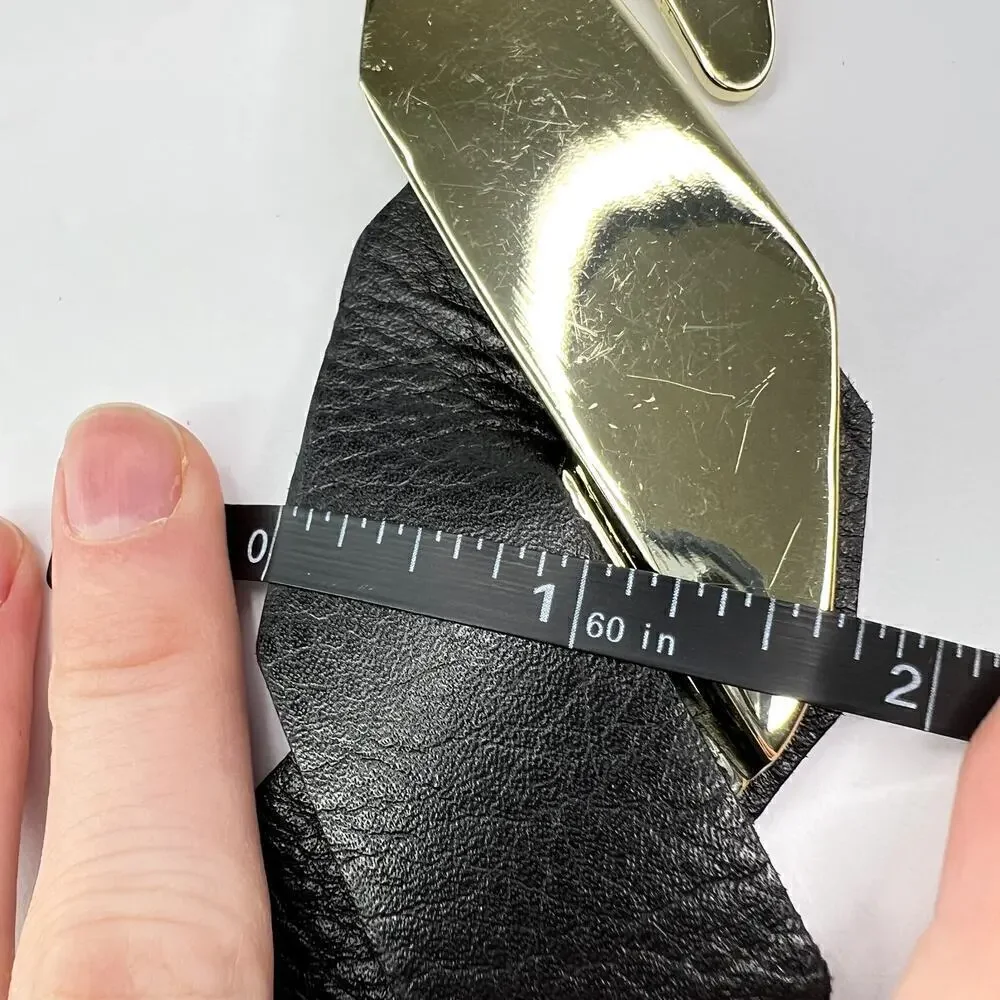 RAINA Genuine Leather Black Braided Belt Gold Metal Hook Buckle Vintage
